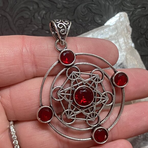 Faceted Garnet Metratrons Cube Sacred Geometry Pendant (55 7250) - Picture 6 of 9